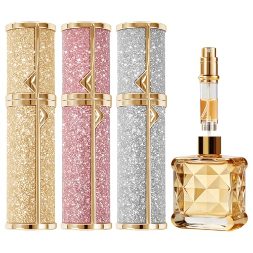 Perfume Travel Refillable 3PCS, Leak-Proof & TSA Leather Perfume Atomizer - color: Golden,Silver,Pink