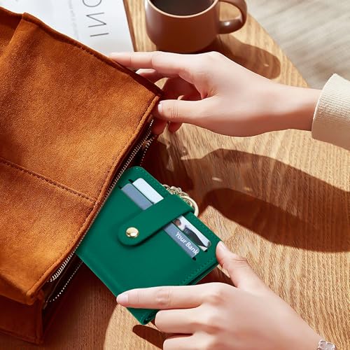 Airkit Small Wallet Women RFID, PU Leather Card Holder with Keychain - color: Deep Green