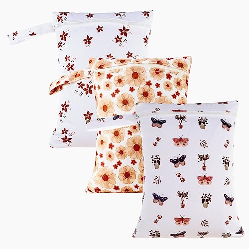 Happy Flute 3 Set Wet Bag Storage Bag Waterproof Washable for Baby - color: Flower