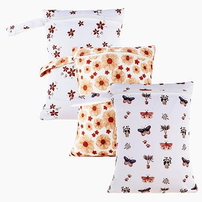 Happy Flute 3 Set Wet Bag Storage Bag Waterproof Washable for Baby - color: Flower