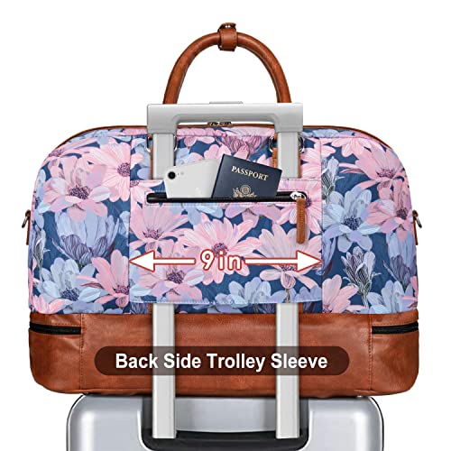 IBFUN Weekender Bags for Women, 3PCS Travel Set with Shoe Compartment 21.6 - color: A07-brown+blue flower