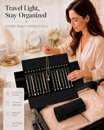 Travel Necklace Organizer, Tangle Free Jewelry Case, 16 Slots - color: Black Diamond