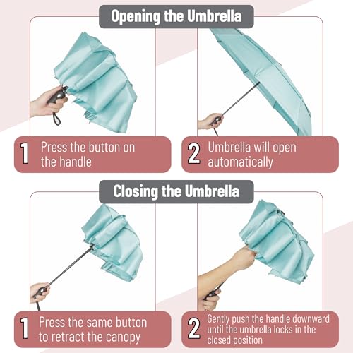 Mr. Pen- Windproof Travel Umbrella, Small Water-Resistant Automatic Folding Umbrella for Rain and Sun, Light, Compact and Portable for Women & Men, Fits Car & Backpack - color: Light Blue