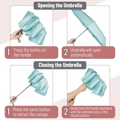 Mr. Pen- Windproof Travel Umbrella, Small Water-Resistant Automatic Folding Umbrella for Rain and Sun, Light, Compact and Portable for Women & Men, Fits Car & Backpack - color: Light Blue