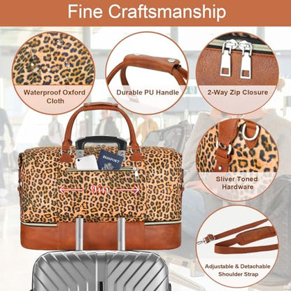 ITIEZY Weekender Bag for Women 21.5" Travel Duffel Large Carry On Bag 3PCS - color: 4-Leopard print