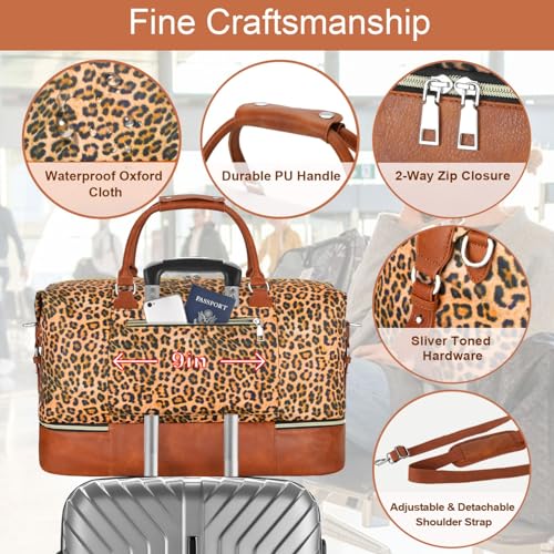ITIEZY Weekender Bag for Women 21.5" Travel Duffel Large Carry On Bag 3PCS - color: 4-Leopard print