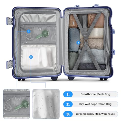 20 Inch Carry on Luggage Airline Approved, Zipperless Hard Shell Suitcase - color: Navy blue, size: 20 Inch