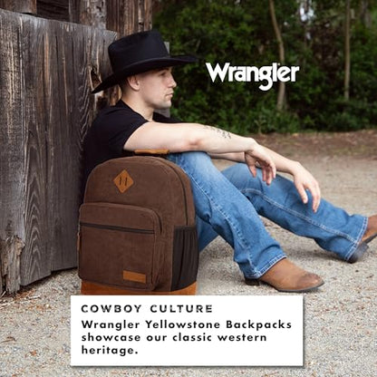 Wrangler Yellowstone Sturdy Backpack, Water-Resistant Casual Travel Daypack - color: Brncrd