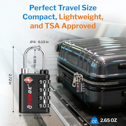 Forge Dual-Opening: Key or Combination Lock, TSA Approved Lock for Luggage, Pelican case, Travel, Gym, School, Luggage Combination Lock, Travel Bag Lock (Black 4 Locks and 2 ID) - color: Black 4 Locks 2 IDS