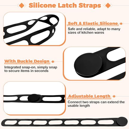 2-Pack Silicone Latch Strap with Buckle for Slow Cooker Pot, Lid, Bento Box, Universal Elastic Self-Lock Strap Tie for Curtain, Cords, Yoga Mat, Silicone Securing Strap (Black & Black) - style: Black & Black