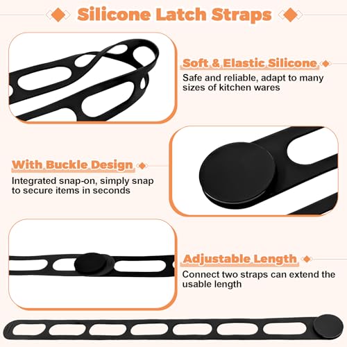 2-Pack Silicone Latch Strap with Buckle for Slow Cooker Pot, Lid, Bento Box, Universal Elastic Self-Lock Strap Tie for Curtain, Cords, Yoga Mat, Silicone Securing Strap (White & Black) - style: White & Black