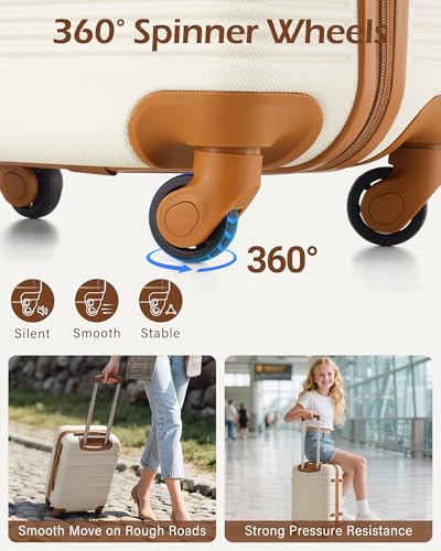 LONG VACATION Luggage Sets with Spinner Wheels, Carry on Suitcase 3 Piece - color: WHITE-BROWN, size: 3 piece set(DB)