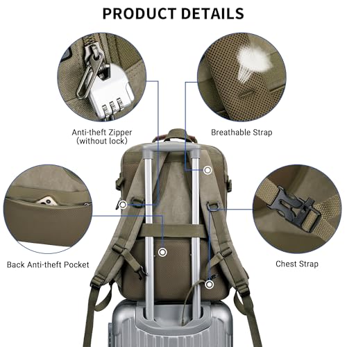 WITZMAN Canvas Travel Backpack for Men Large Laptop Backpack Fits 16 Inch - color: Army Green