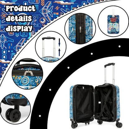 Kid's Luggage Set 4 Piece Suitcase Set 16" Hardside Luggage with Spinner Wheels Boys Carry on Toddler Travel Rolling Suitcase Airline Approved - color: Blue Game Console