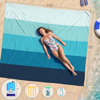Beach Blanket Waterproof Sandproof 78''X81''/78''X110'' Large Beach Towel - color: Sea, size: 78''X110"