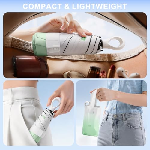 Gradient UV Umbrella UPF 50+, Mini Sun Parasol Foldable Compact Travel Size - color: 05.Green