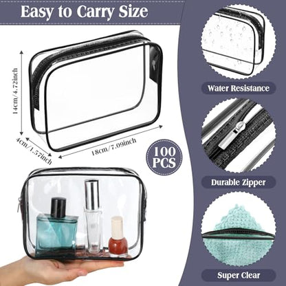 Sanwuta 100 Pcs Clear Makeup Bags Bulk, Toiletry Bag,Black - color: Black