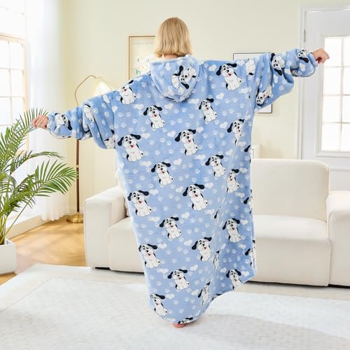 Moinlizy Oversized Wearable Blanket Hoodie for Women Men - color: Blue Dog