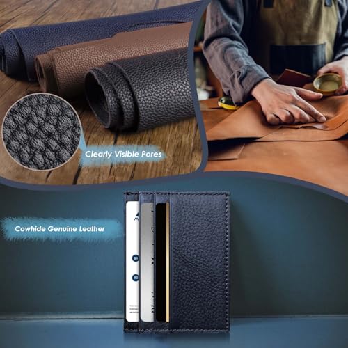 M-Plateau Super Slim Genuine Leather Credit Card Wallet - color: Navy Blue