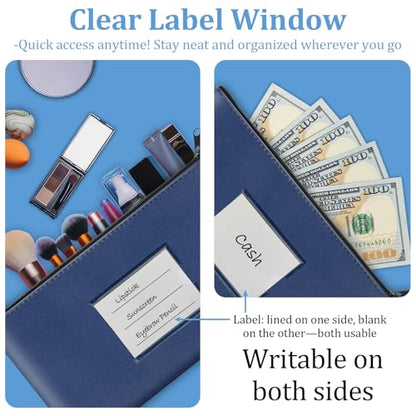 2 Pack PU Leather Bank Money Bags with Zipper & Label, Navy Blue - color: Navy Blue