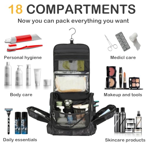 Tactical Toiletry Bag for Men, Hanging Travel Toiletry Bag Men Dropp Kit - color: CM Black