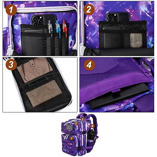 LHI Tactical Military Backpack for Men and Women 25L/35L Army Assault Pack Bag Small Rucksack with Bottle Holder - color: 25l-purple Camo, size: Small