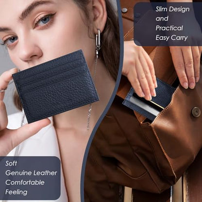 M-Plateau Super Slim Genuine Leather Credit Card Wallet - color: Navy Blue