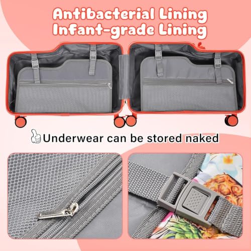 20in Rideable Suitcase with Wheels, Kids Suitcase Travel Carrier Cabin Case - color: Cuckoo red