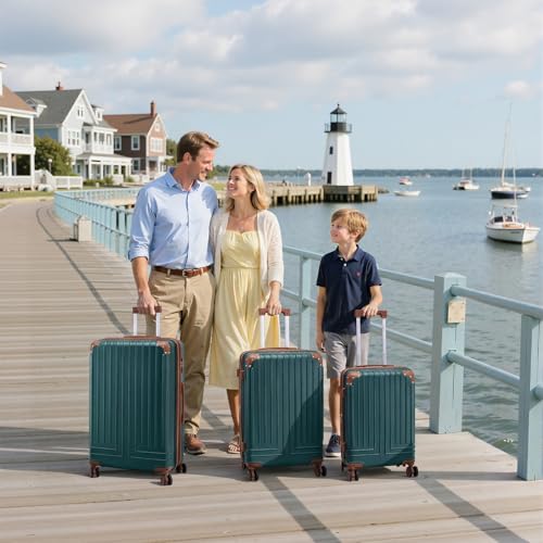 Luggage Sets 5 Piece Hardside Expandable Durable Suitcases with Wheels - color: DarkGreen