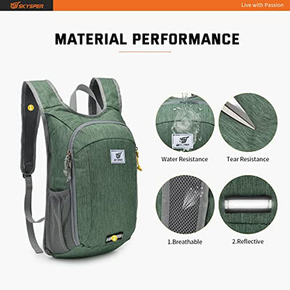 SKYSPER 스몰 데이팩 10L 하이킹 백팩 휴대용 경량 여행용 데이 팩 여성 남성용 - color: 초록색., size: 2-10L