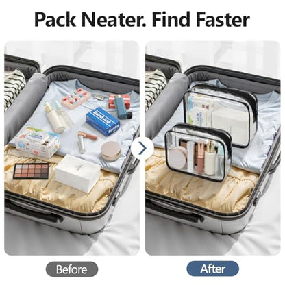 PACKISM Clear Makeup Bag for Travel - TSA Approved Toiletry Bag, 2 Black - color: 2 Active Black, size: Mixed Size Series (1 Medium + 1 Large)