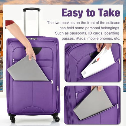 Merax Softside Luggage Set,5 Piece Expandable Suitcase Set.Purple - color: Purple, size: soft luggage(22/26/30)