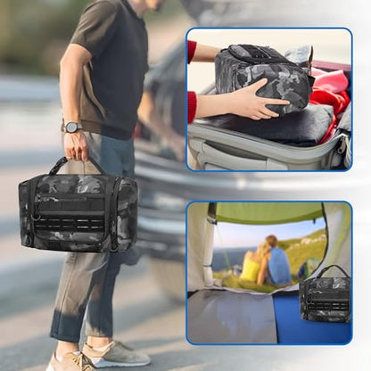 Hanging Toiletry Bag for Men, Tactical Dopp Kit Toiletry Travel Bag - color: Black Camo