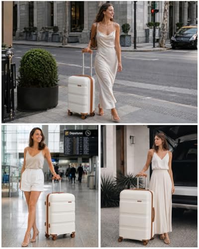 Kono 24 Inch Hard Shell PP Luggage, 4 Spinner Wheels Suitcase, White - color: Cream White, size: Checked-medium 24-inch