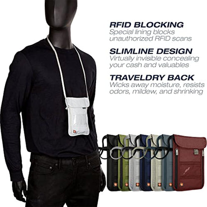 Lewis N. Clark Stash Neck Travel Wallet | RFID Blocking Passport Holder | Protect Personal Information | Gray - color: Gray