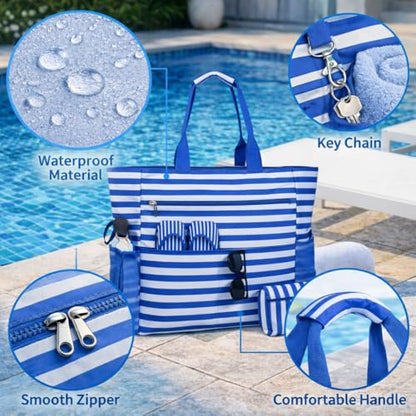 Waterproof Foldable Tote Bag for Travel – Large Carry-On with Zipper Pocket for Beach, Gym, Airplane & Weekend Trips - color: Blue