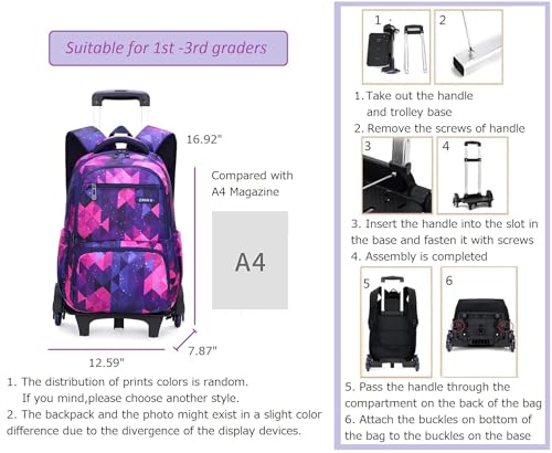 Girls Rolling Backpack Kids Backpack with Wheels Roller School Bag Wheeled Rucksack Pink - color: Pink, size: Small