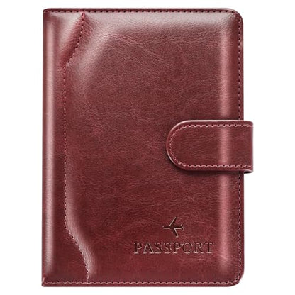 Passport Holder for Travel Essentials Wallet Cover Case Women Men Gift - color: D-Wine Red