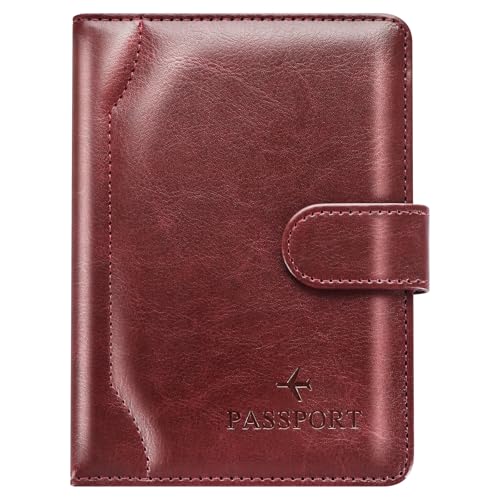 Passport Holder for Travel Essentials Wallet Cover Case Women Men Gift - color: D-Wine Red