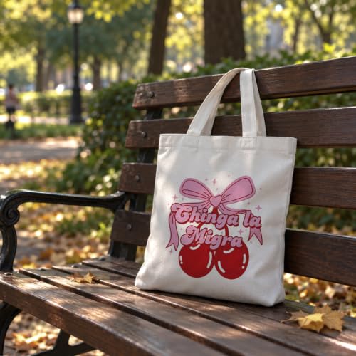 Funny Canvas Tote Bag, Reusable Playful Shoulder Bag, Whimsical Carryall for Shopping Commute Beach - color: Cherry
