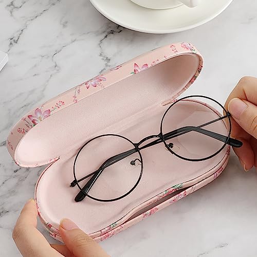 MoKo Double Eyeglass Case,Glasses and contact case 2 in 1 with Mirror - color: Pink Flowers