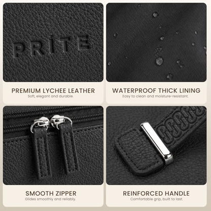 Prite 2 Pcs Makeup Bag Set Travel Cosmetic Case with Clear Toiletry Bag - color: Black