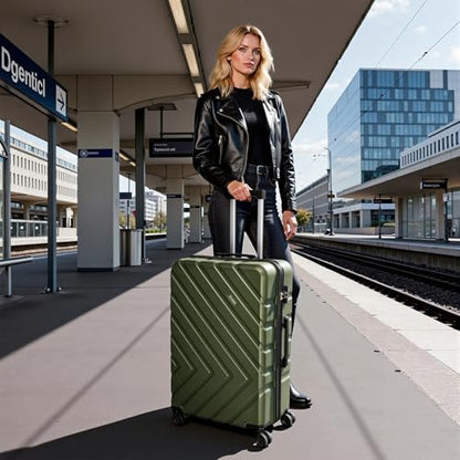 Eeeza Luggage Sets,5 Piece (20"/24"/28"/DB/TB) Green - color: Olive
