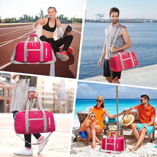 Foldable Travel Duffel Bag 65L, Large Capacity Bag for Trips - color: Fuchsia, size: 65L