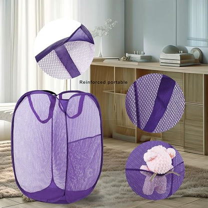 Pop Up Laundry Hamper, Mesh Laundry Basket Collapsible, Foldable Hamper for Travel and Storage (Purple) - color: Purple