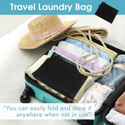 2 Pack Mesh Laundry Bags 23x34 Inch Drawstring Locking for Travel Home - color: Black
