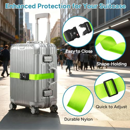 Travel Inspira 2 Pack Luggage Straps for Suitcases with TSA Lock - color: Apple Green