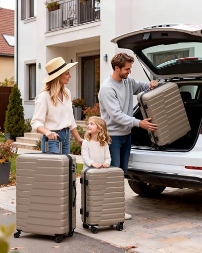Coolife Lightweight Luggage with TSA Lock,3 Piece Set Brown - color: Brown, size: 3 Piece Set (20in/24in/28in)