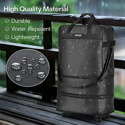 Hanke Suitcases with Wheels Expandable Foldable Luggage Bag Suitcase Collapsible Rolling Travel Bag Duffel Bag for Men Women Lightweight Suitcases without Telescoping Handle, Black - color: Black