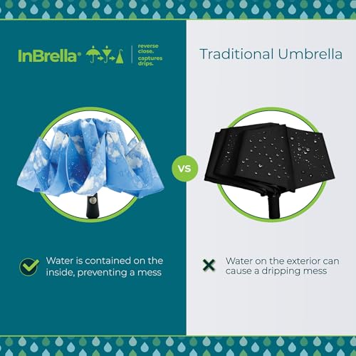 Totes Reverse Close Folding Inbrella with Auto Open Close and Compact - color: Broad Band, size: 55" Canopy